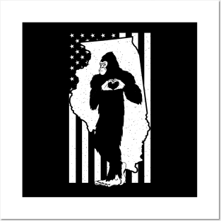 Illinois Bigfoot American Flag Posters and Art